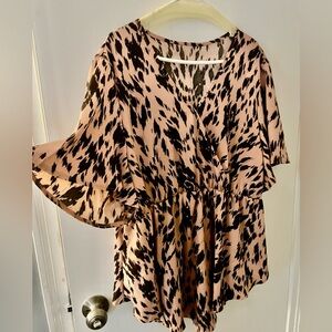 Soft pink empire waist, flutter sleeve V-neck blouse
